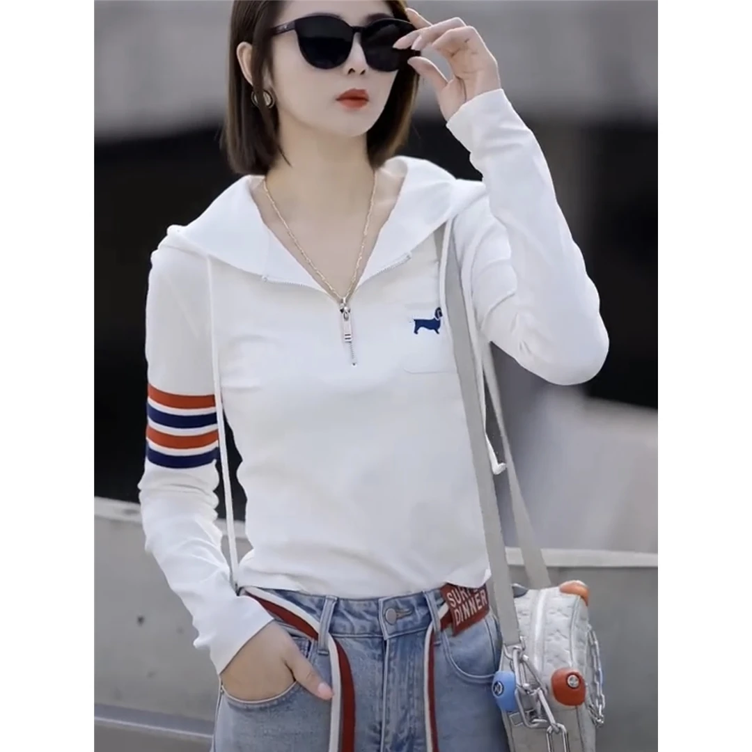 【HTKD】【4606人好评】别致条纹连帽上衣女2025春夏新款百搭独特设计