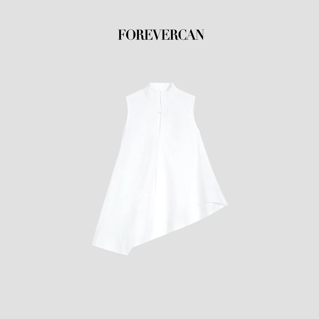 FOREVERCAN“无人之境”高支府绸棉不对称衣摆立领无袖背心 ST23268
