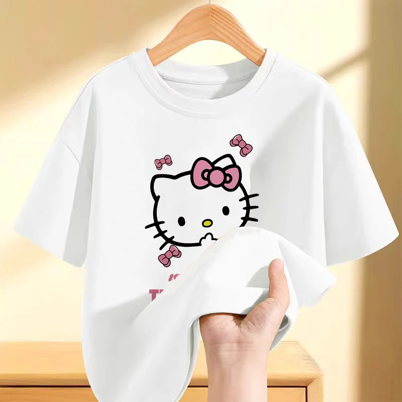女童短袖t恤纯棉2025夏季新款中大童可爱猫咪洋气印花学院风上衣