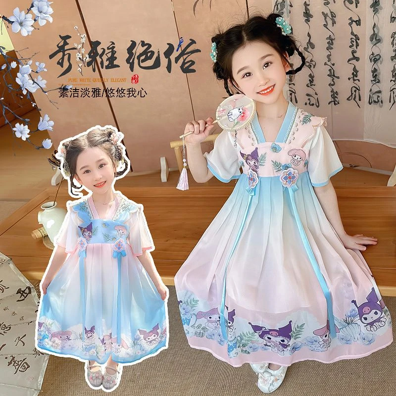 儿童 中国风 淡雅 古装 襦裙 洋气 薄款 刺绣 仙女 宝宝 小女孩