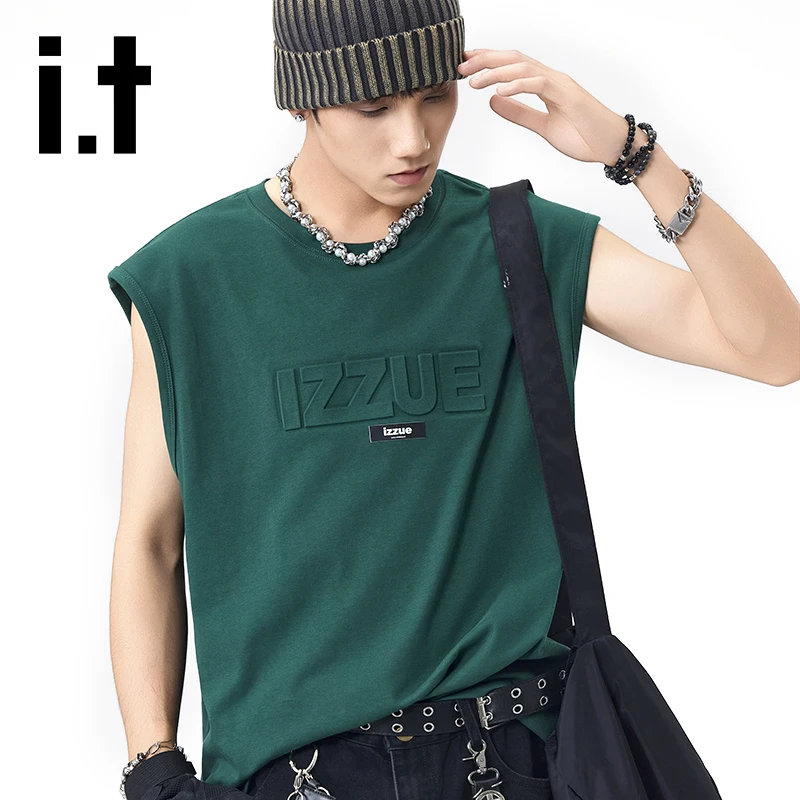 i.t izzue美式休闲纯棉坎肩背心男士夏季新款宽松透气潮牌无袖T恤