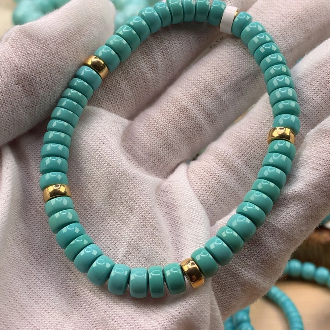 绿松石未镶嵌珠宝奇石高瓷绿精品直切手串6.6mm