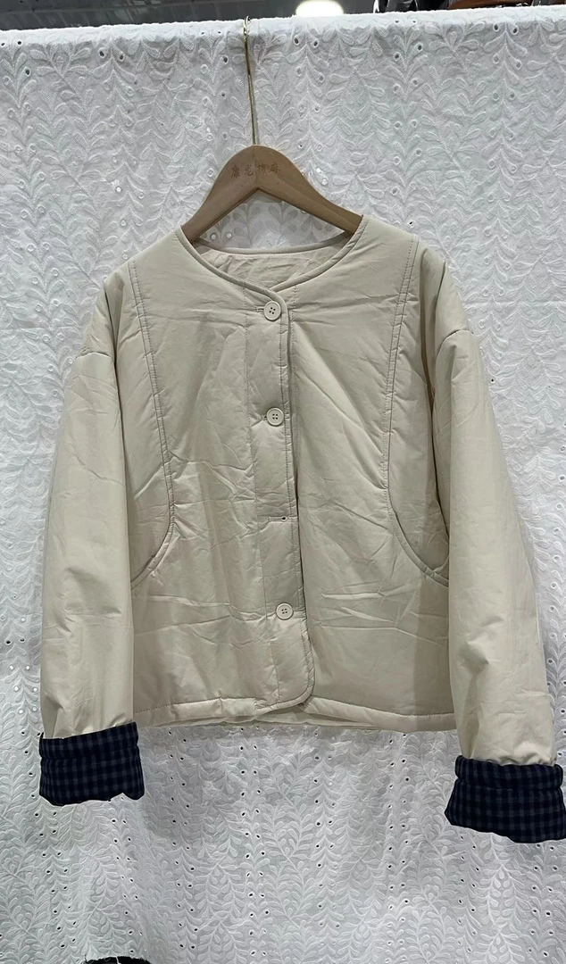 KK短款落肩袖厚款圆领纯色棉服棉衣短外套7002