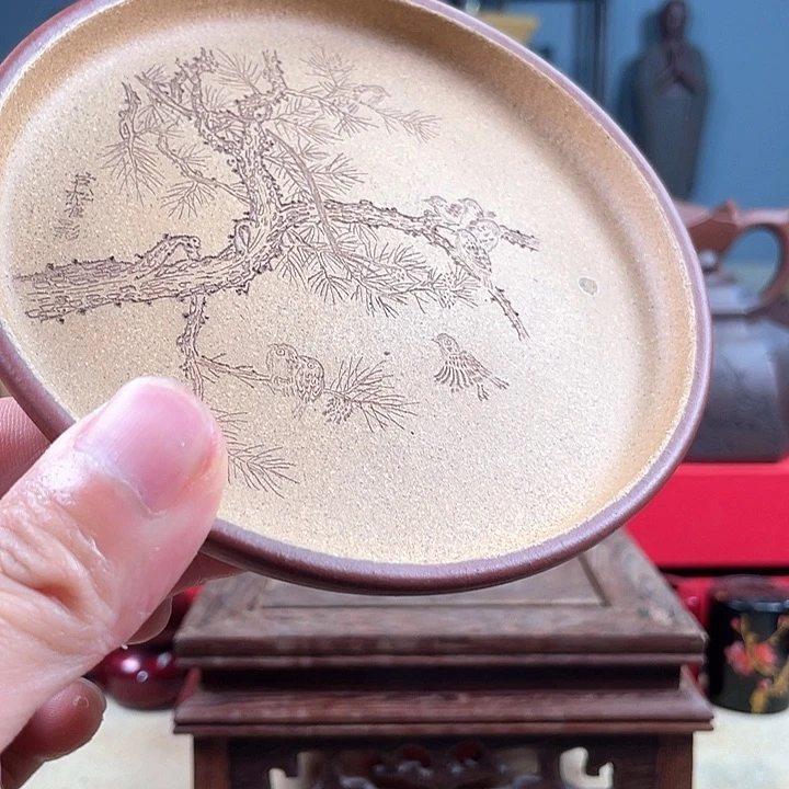 茶杯紫砂紫砂松雀盘微瑕