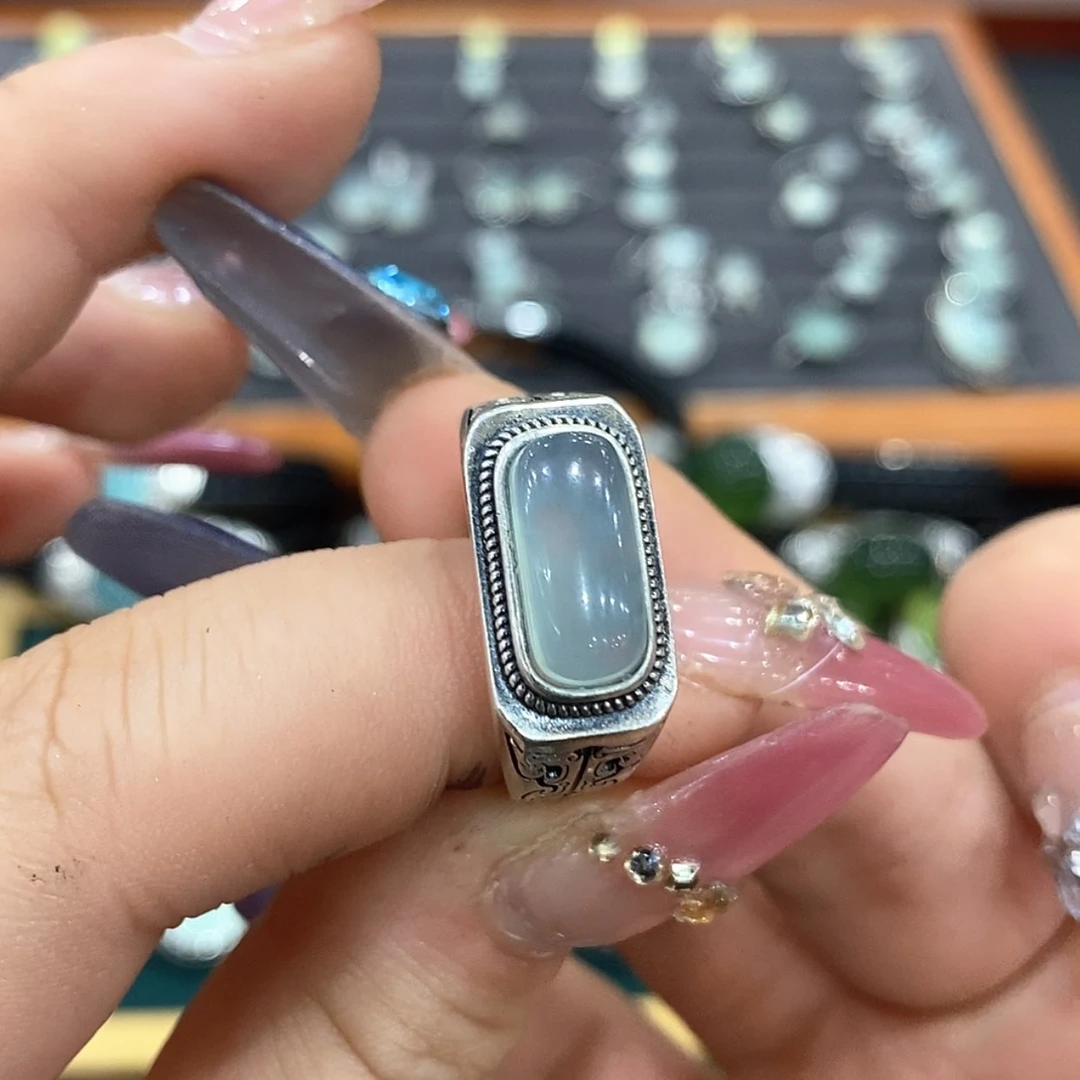 【闪购商品】蛇纹石玉银S925镶嵌戒指