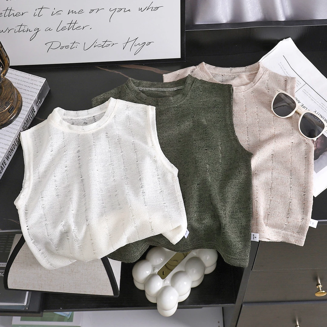 【现货实体品质】夏季韩版潮流帅气透气针织无袖T恤时尚镂空