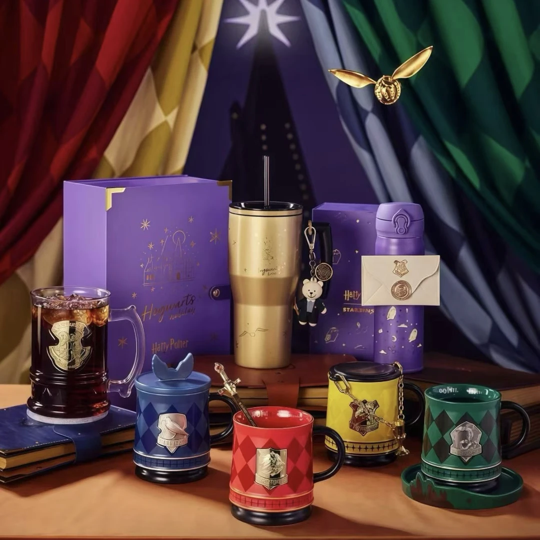 哈利波特系列情侣熊钥匙扣水杯玻璃保温温变马克碟盘组保温杯子