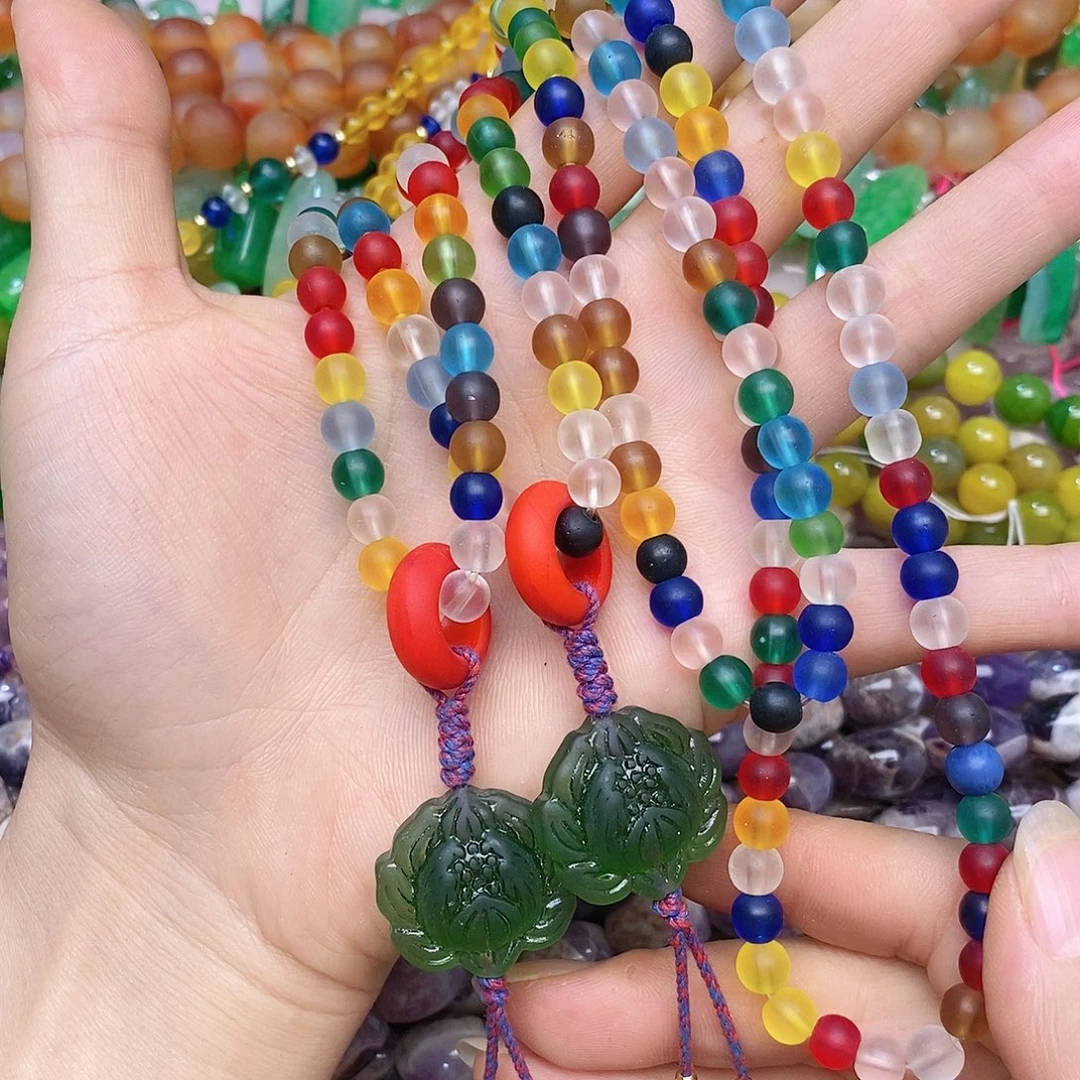 未镶嵌玛瑙/玉髓珠宝半成品老琉璃多圈一条装
