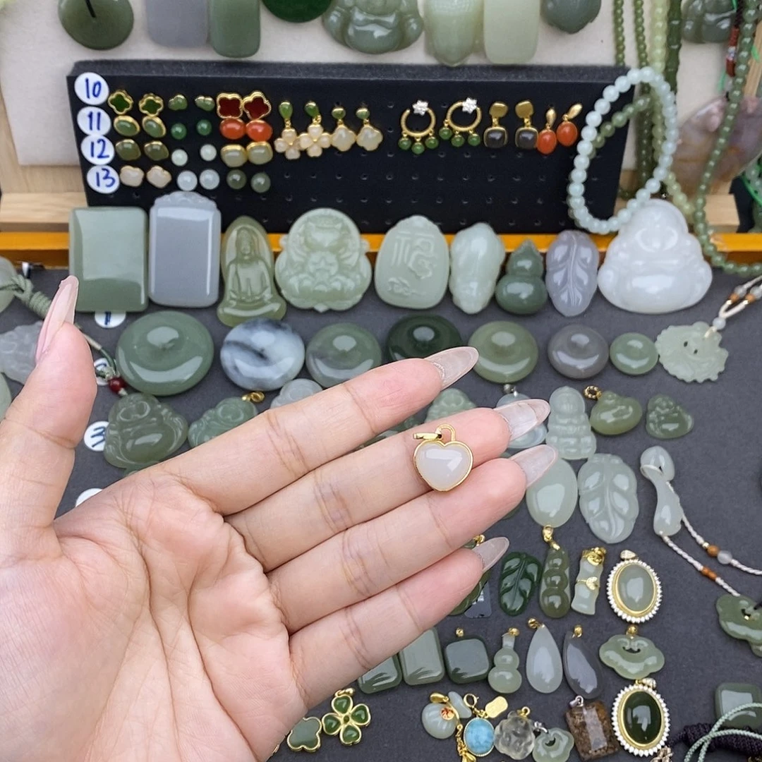 和田玉银S925镶嵌吊坠(不含链)