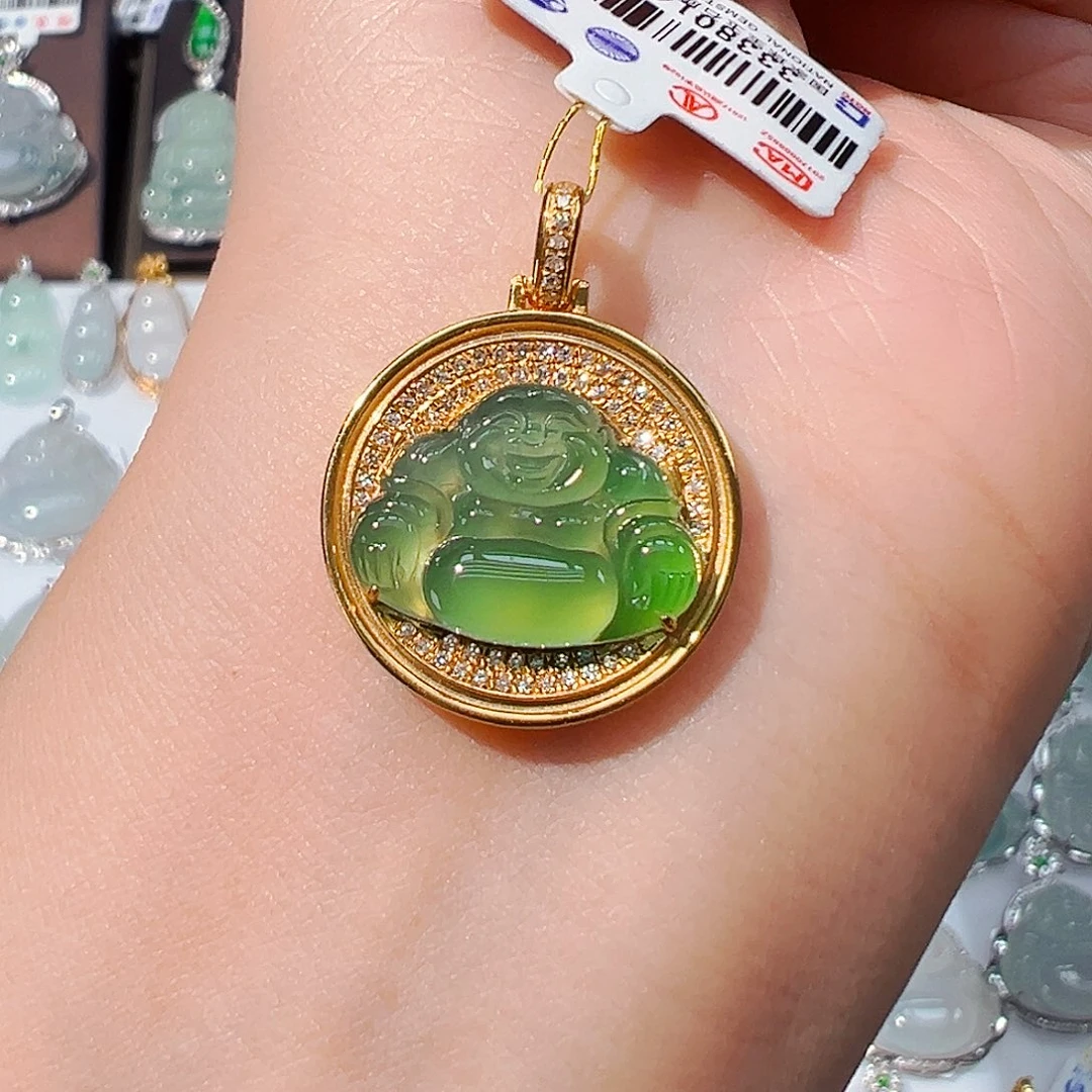 吊坠(不含链)18K金镶嵌翡翠佛公