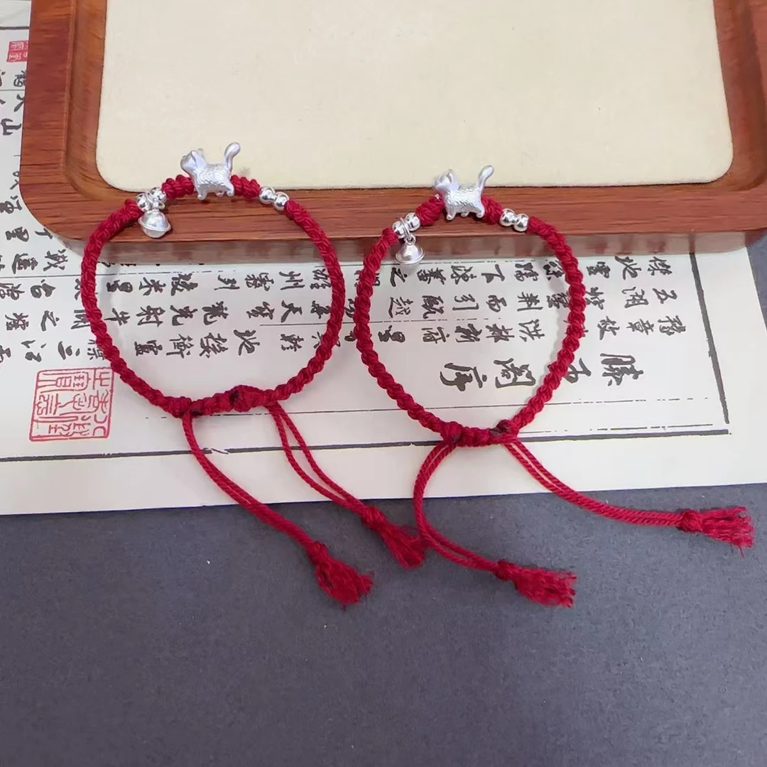 足银手链 足银999小猫手链红绳纯手工民族风情侣手编通用编织手绳