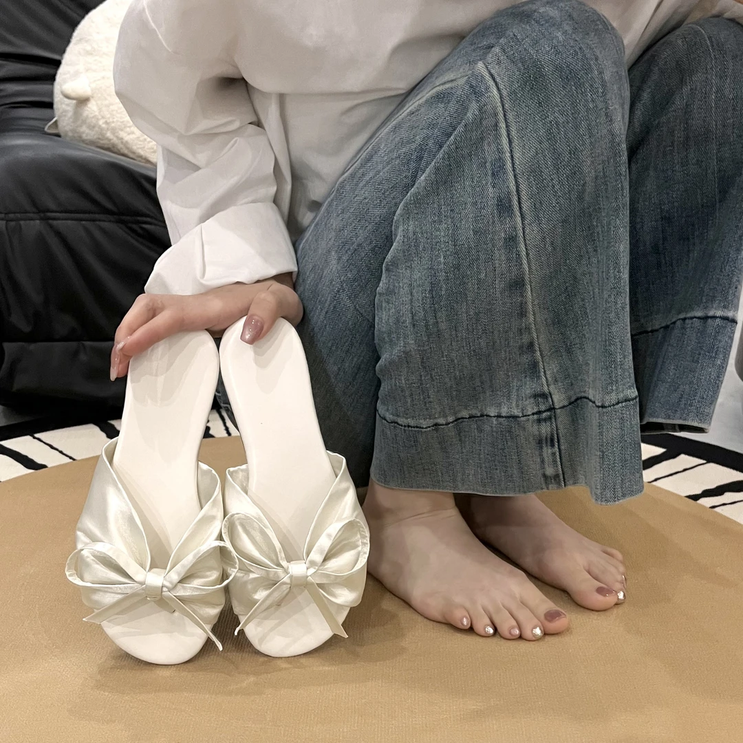 平底修面夏季休闲风蝴蝶结一字拖温柔韩版仙女风凉拖鞋百搭