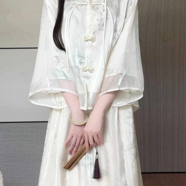 抹茶麻薯2024年夏季新款中国风重工国风套装盘扣上衣半身裙两件套