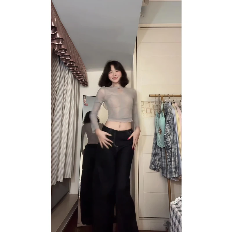 法式纯欲辣妹高级感修身显瘦长袖T恤女高腰垂感休闲阔腿长裤套装