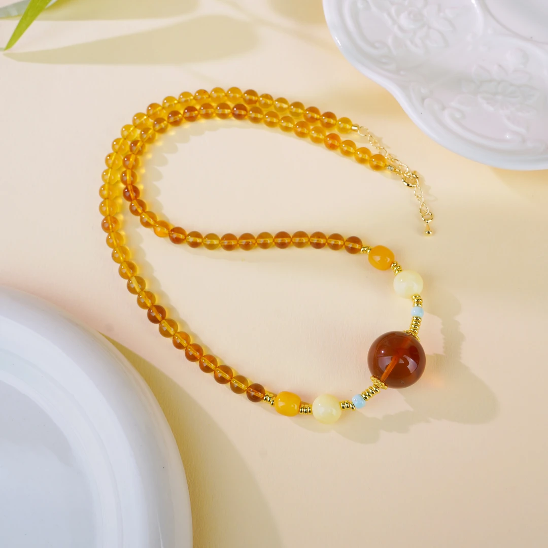 Pei Fashion A02388琥珀血蜜圆珠项链多样性发一