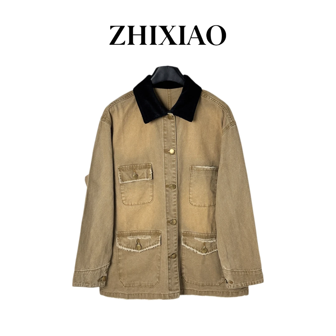 【ZHIXIAO】秋冬新款:领子拼色长袖外套7070