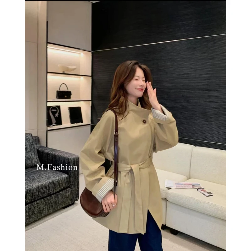 设计感2025中长款风衣女春季新款廓形气质小个子韩版一粒扣外套