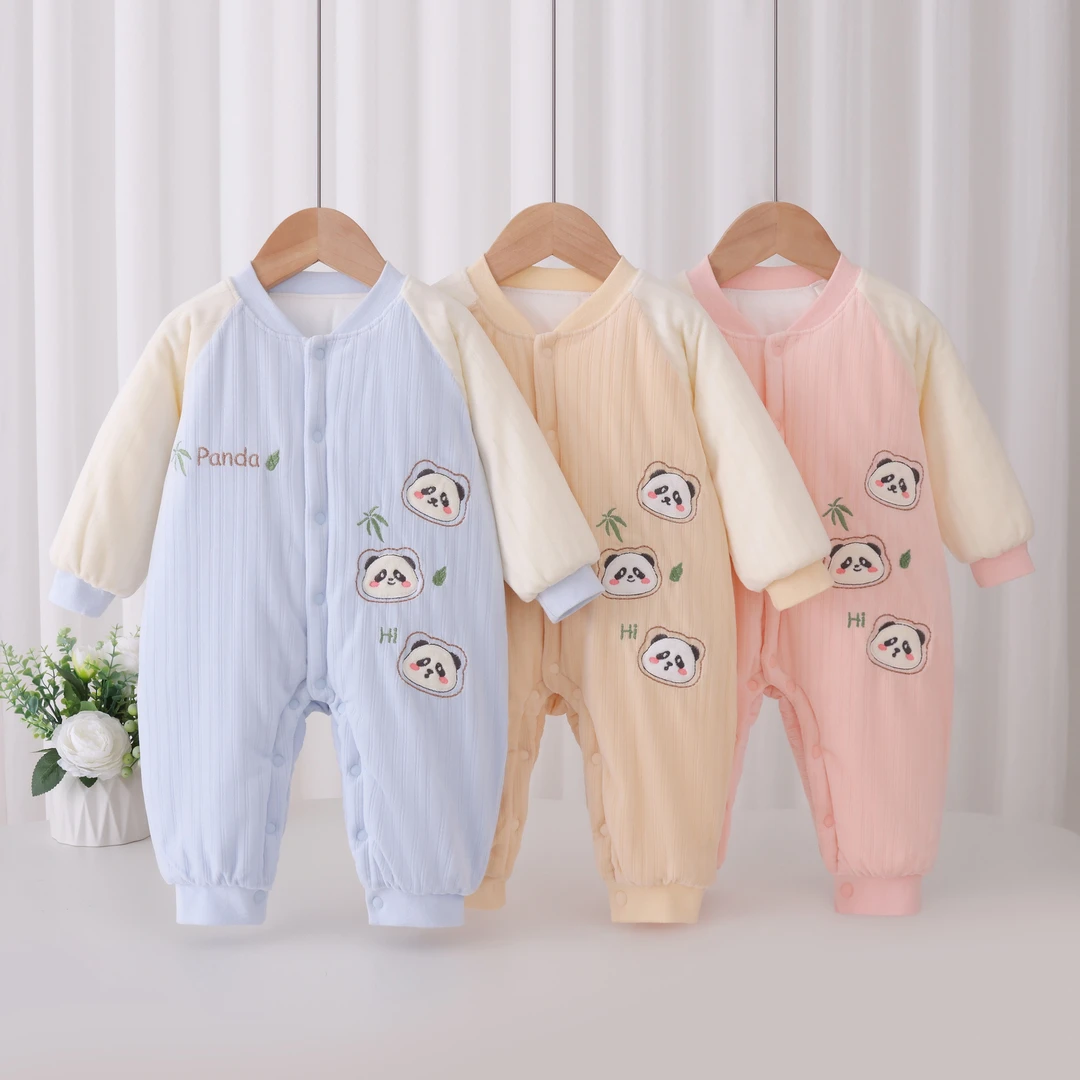 婴儿秋冬三层保暖连体衣宝宝衣服夹棉纯棉哈衣新生儿长袖外出爬服