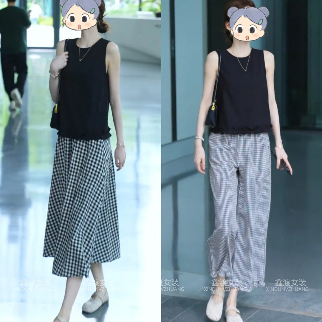 2025夏季新款时尚显瘦气质女士网红洋气两件套百搭款D21403