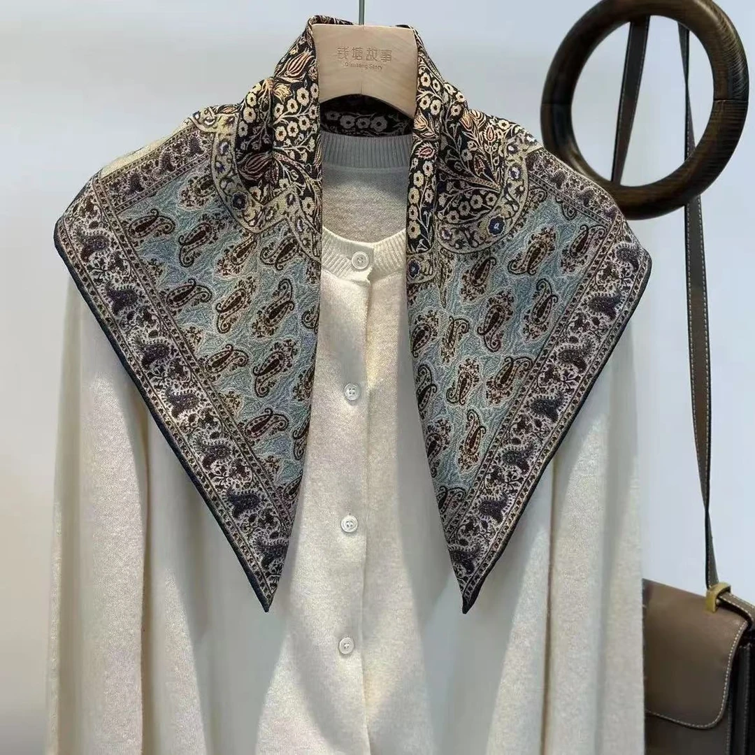 百搭围巾桑蚕丝真丝羊毛【雅致古典65方巾】女高端秋冬季百搭丝巾