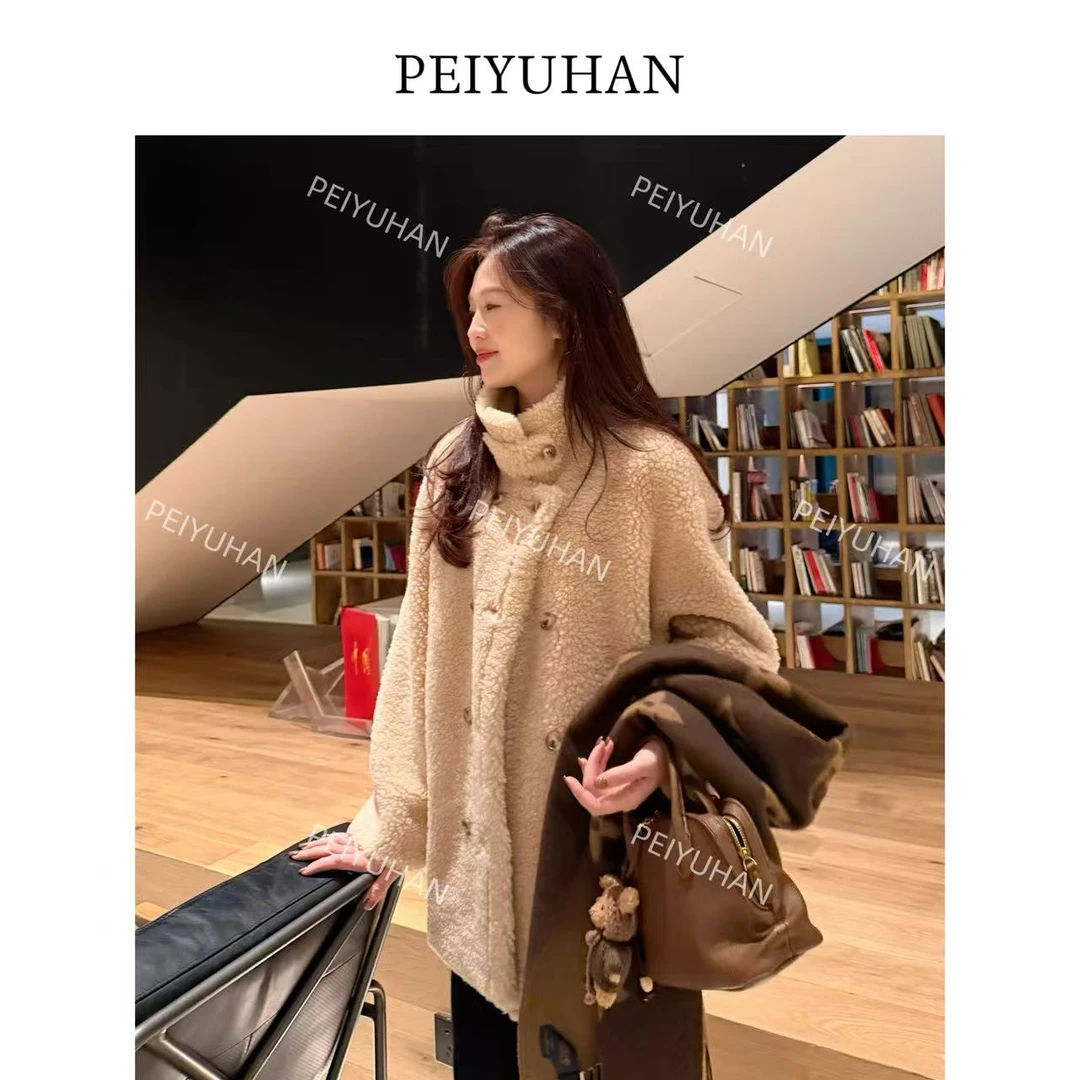 PEIERNA佩佩PF 【双排立领毛毛外套】两面穿100全羊毛外套 S1693短