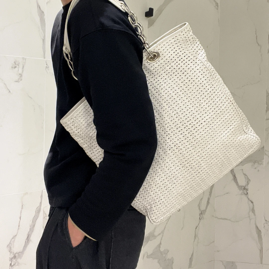 95新 DIOR/迪奥 29AD05 白色编制托特包