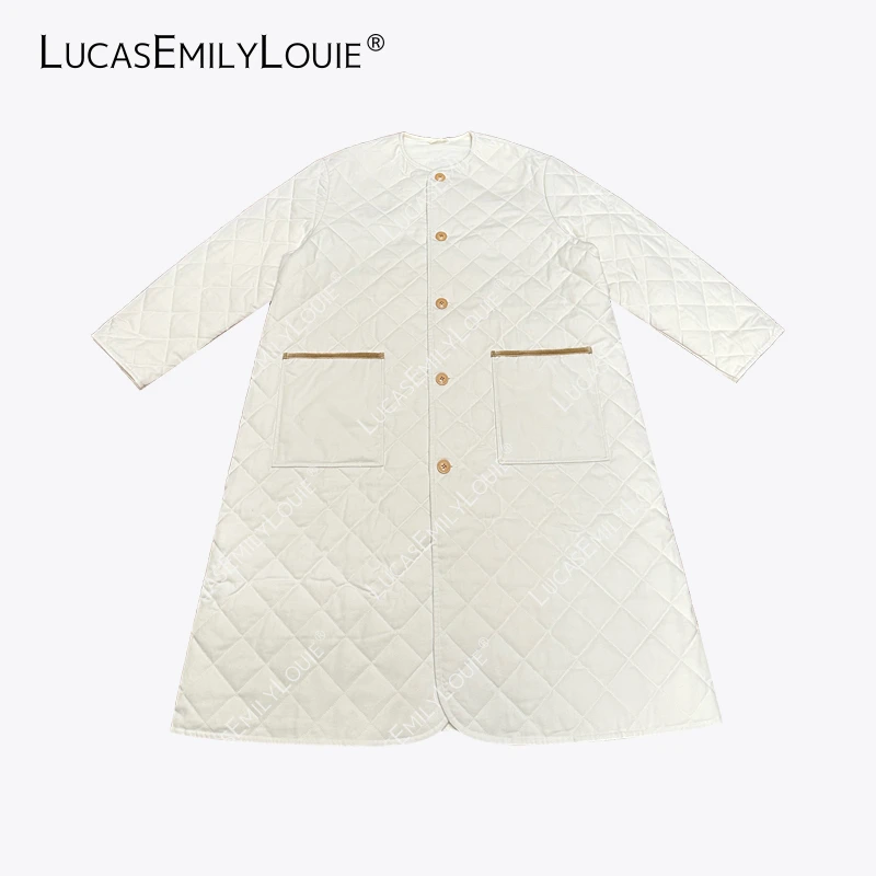 LUCASEMILYLOUIE 撞色镶边棉服经典绗缝中长款外套2410873