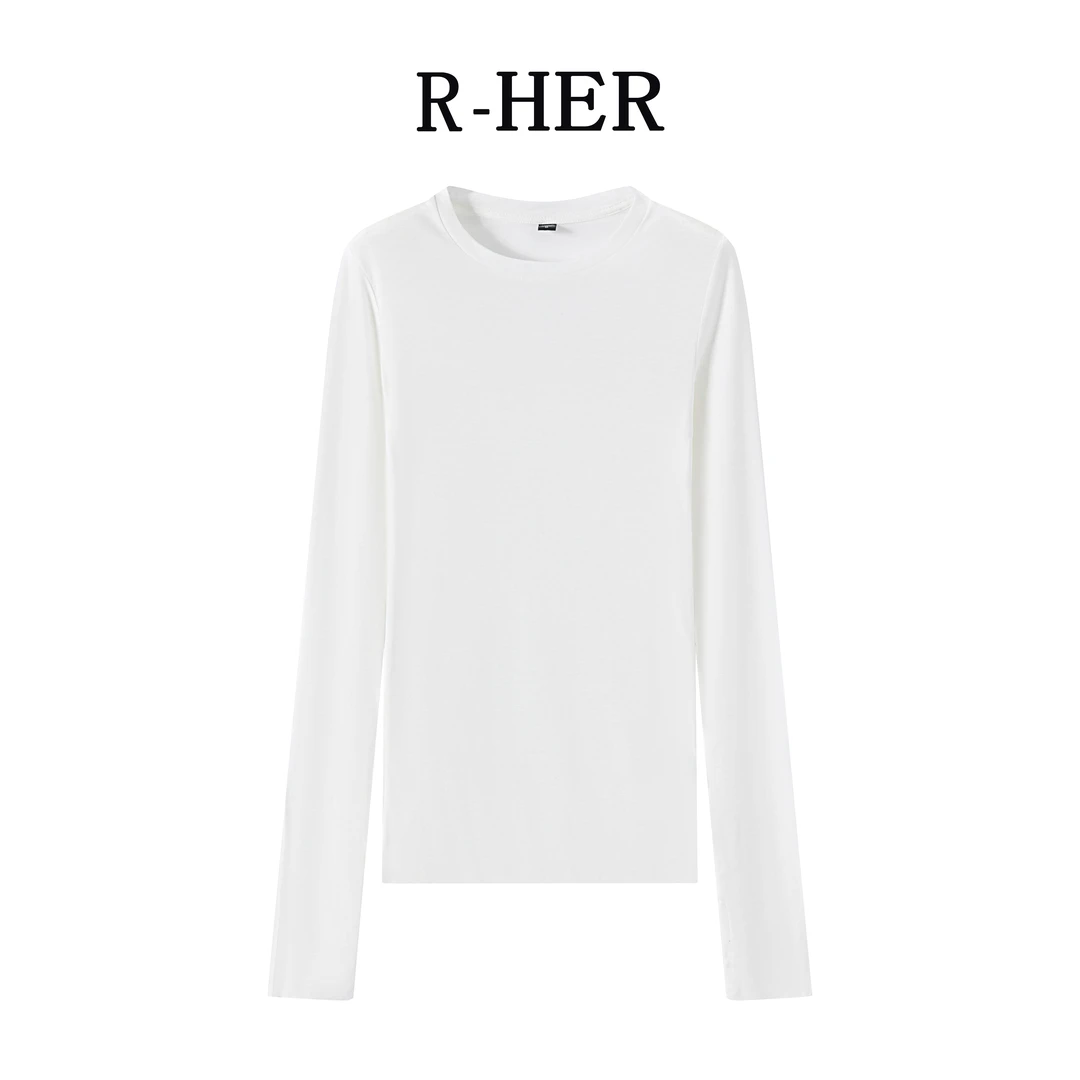 R-HER【纯色圆领】纯色长袖t女休闲百搭修身内搭肌底衣T25080703