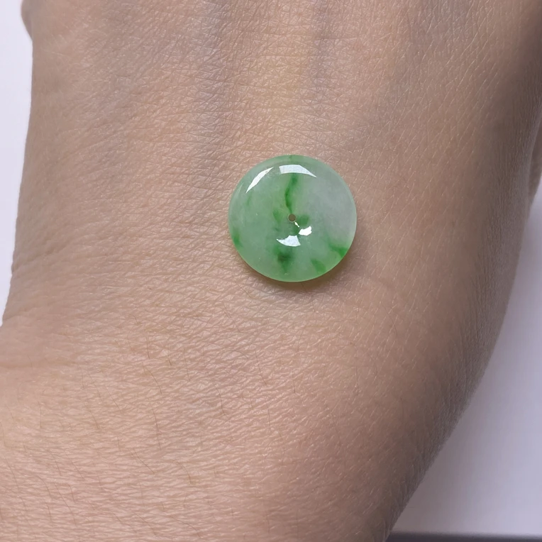 天然缅甸翡翠A货飘色平安扣