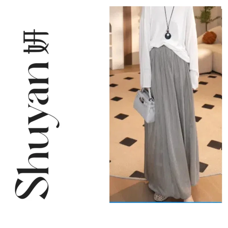 Shuyan妍【珠光裙】QC茶灰色珠光层次感珠光感百褶松紧腰半裙C7235