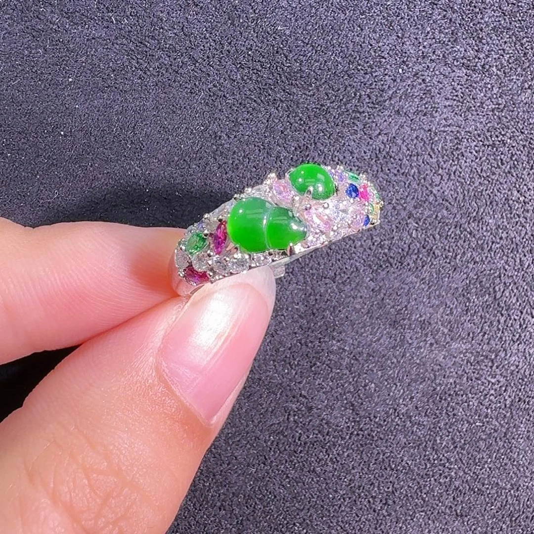 翡翠银S925镶嵌戒指葫芦