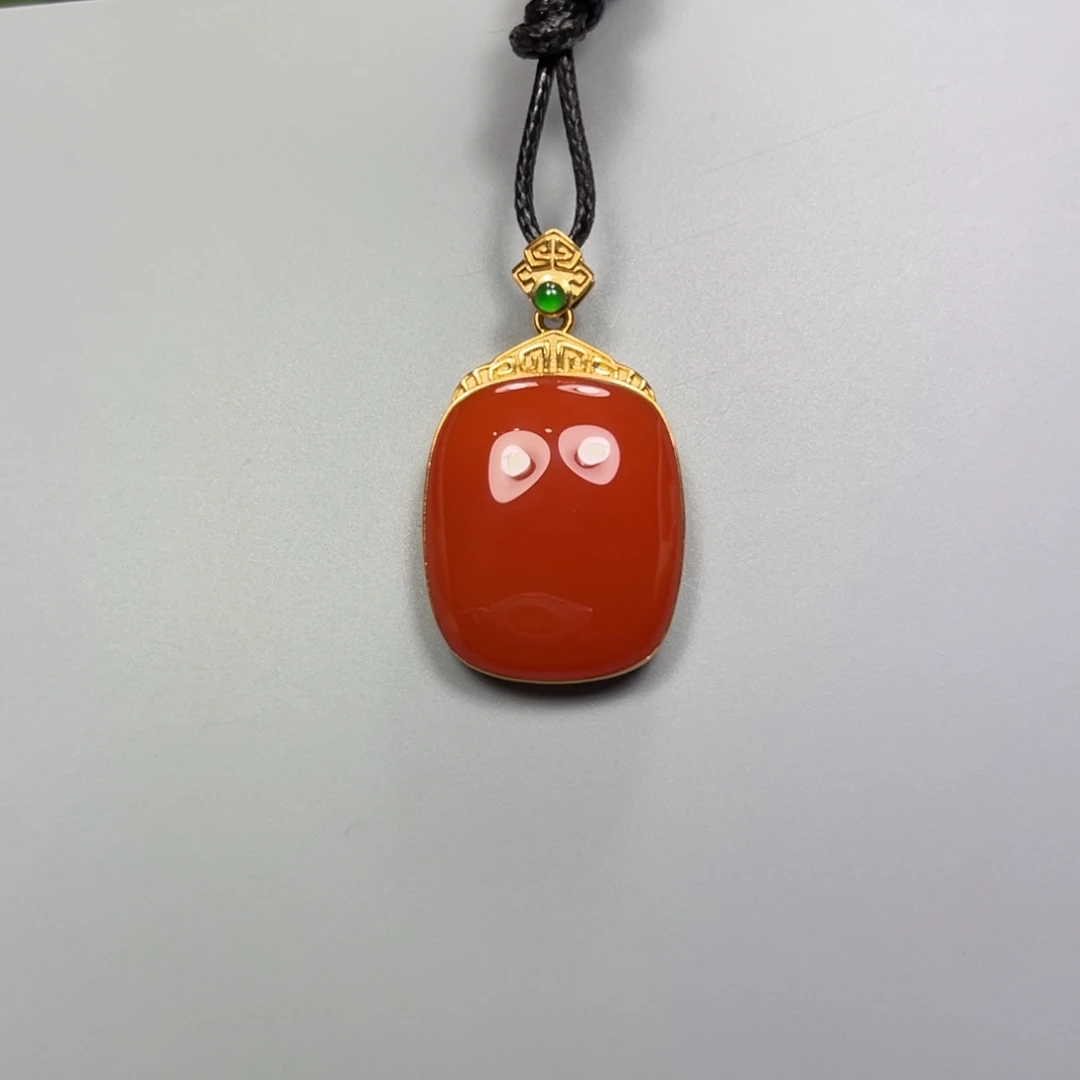 南红玛瑙无事牌18K金镶嵌