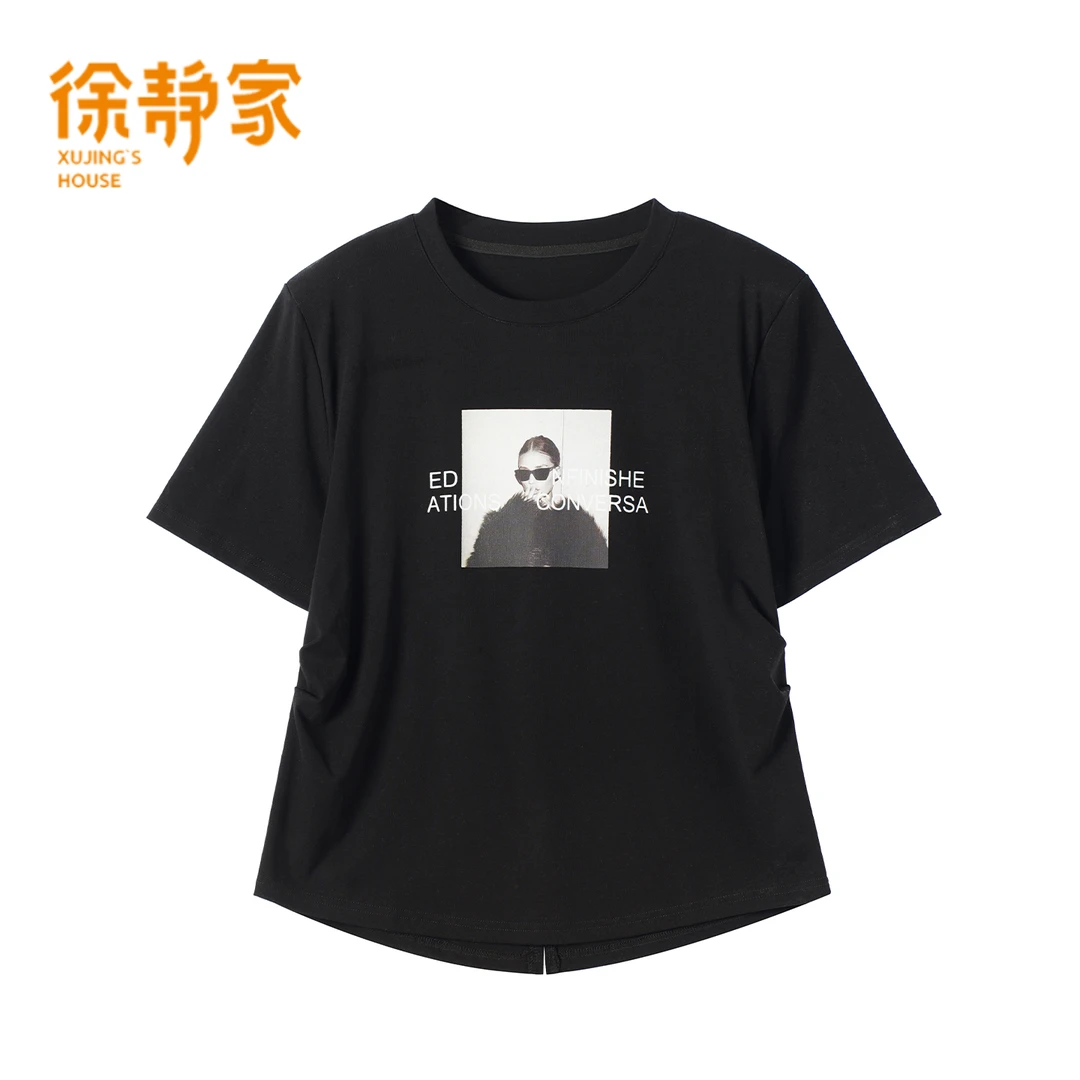 夏季新款字母印花垫肩短袖T恤女美式宽松百搭半袖上衣EACB31004