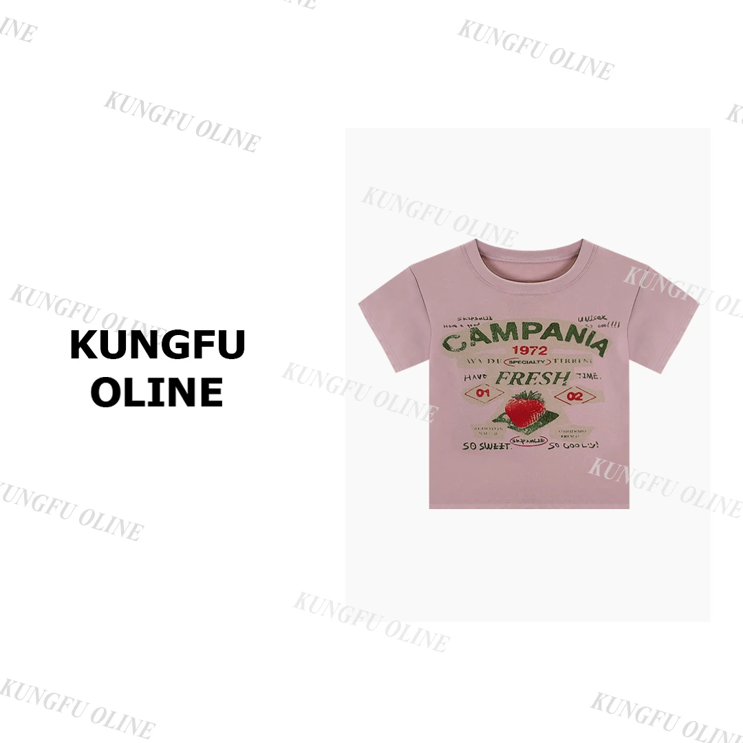 【子子】【草莓】T3846流行款卡通印花圆领短袖T恤潮流休闲上衣