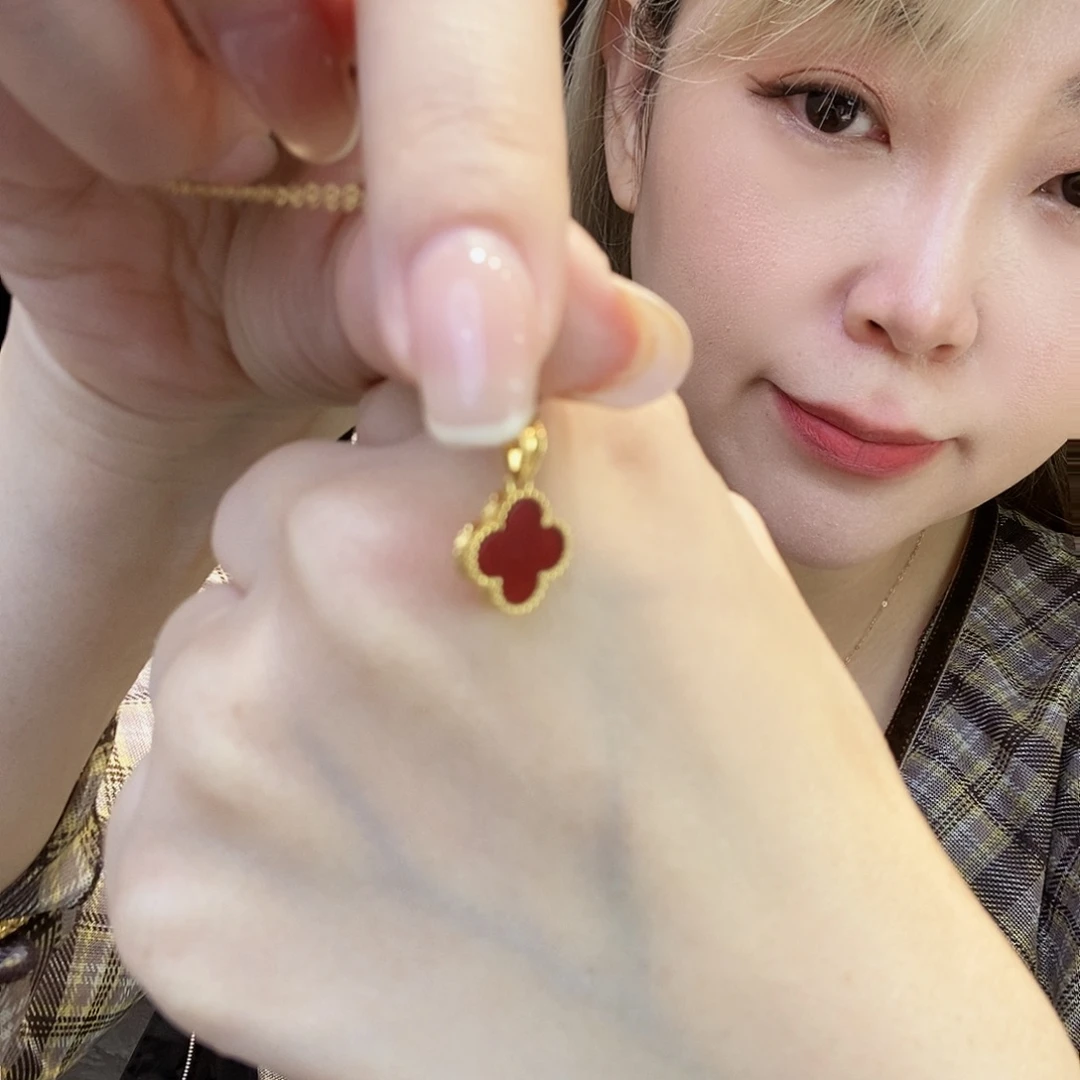 玛瑙/玉髓18K金镶嵌吊坠(不含链)红k黄