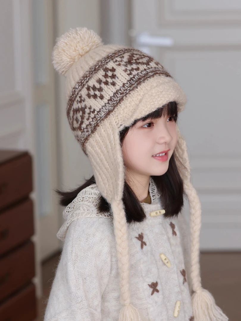 儿童帽子秋冬季针织毛线帽女孩护耳防风帽冬天保暖公主防寒套头帽