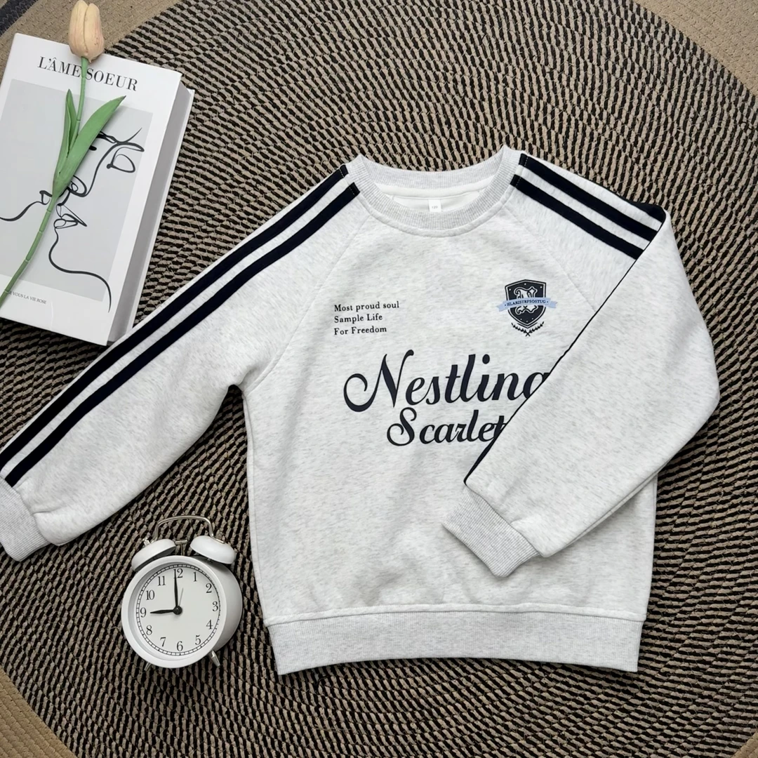 【加绒款-童装】女童秋季秋冬儿童亲子装休闲灰色加绒卫衣上衣