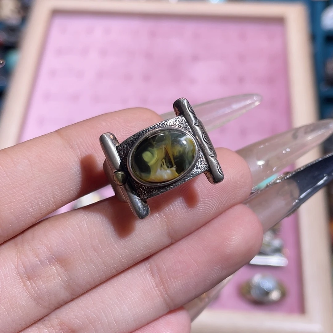 琥珀银S925镶嵌戒指