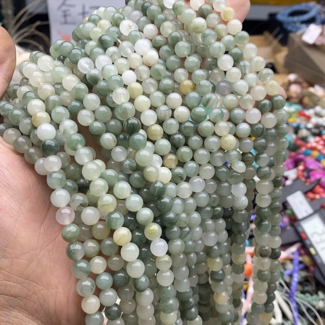 玛瑙/玉髓未镶嵌珠宝半成品一条6mm天山翠圆珠L553