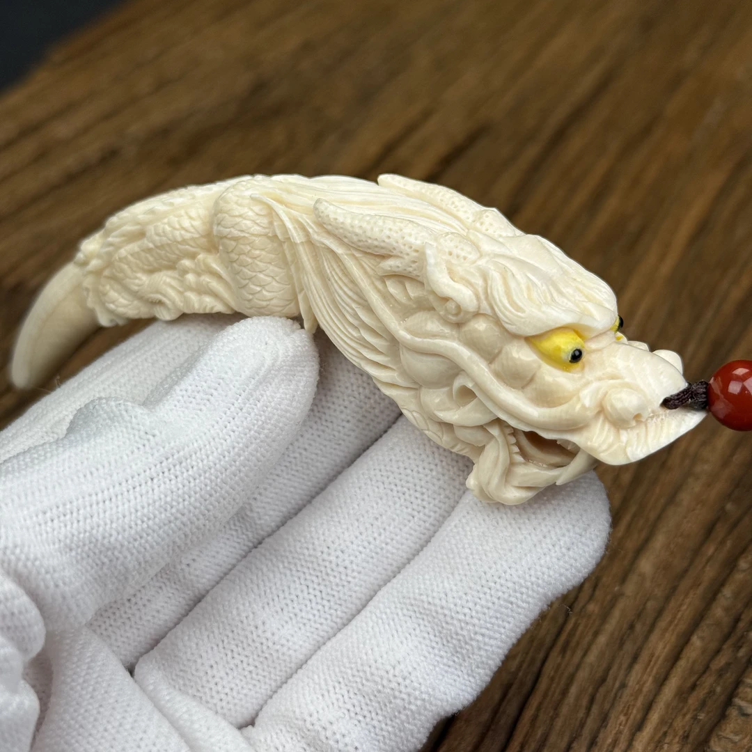 H1792天然猛犸牙 雕刻龙牙尖 102mm支持鉴定 假一罚四