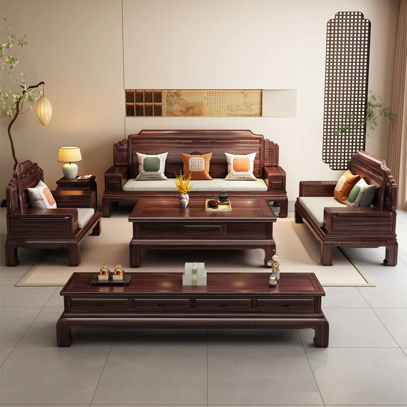 新中式古典沙发家用客厅冬夏两用贵妃转角仿古雕花国风高端家具