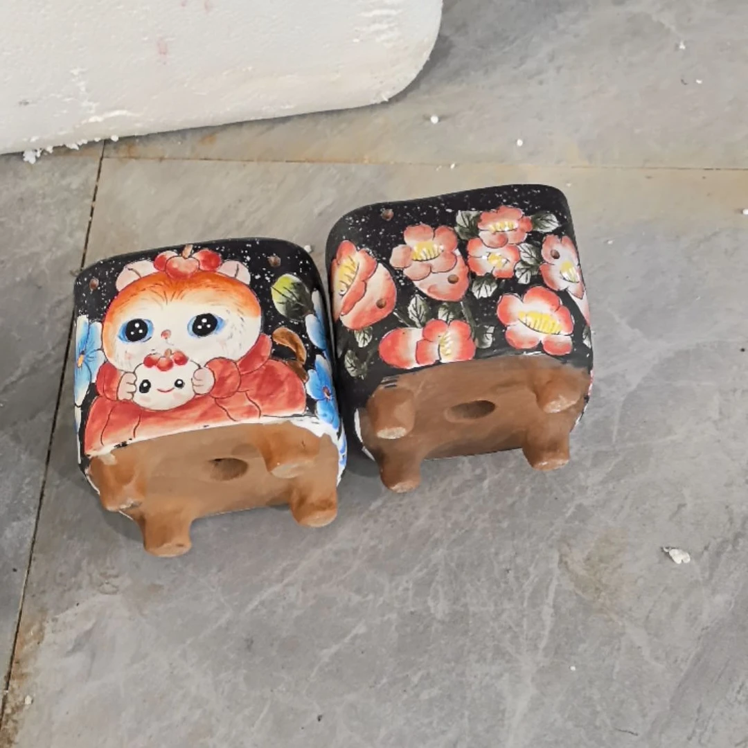 红泥花盆李*意景德镇陶瓷
