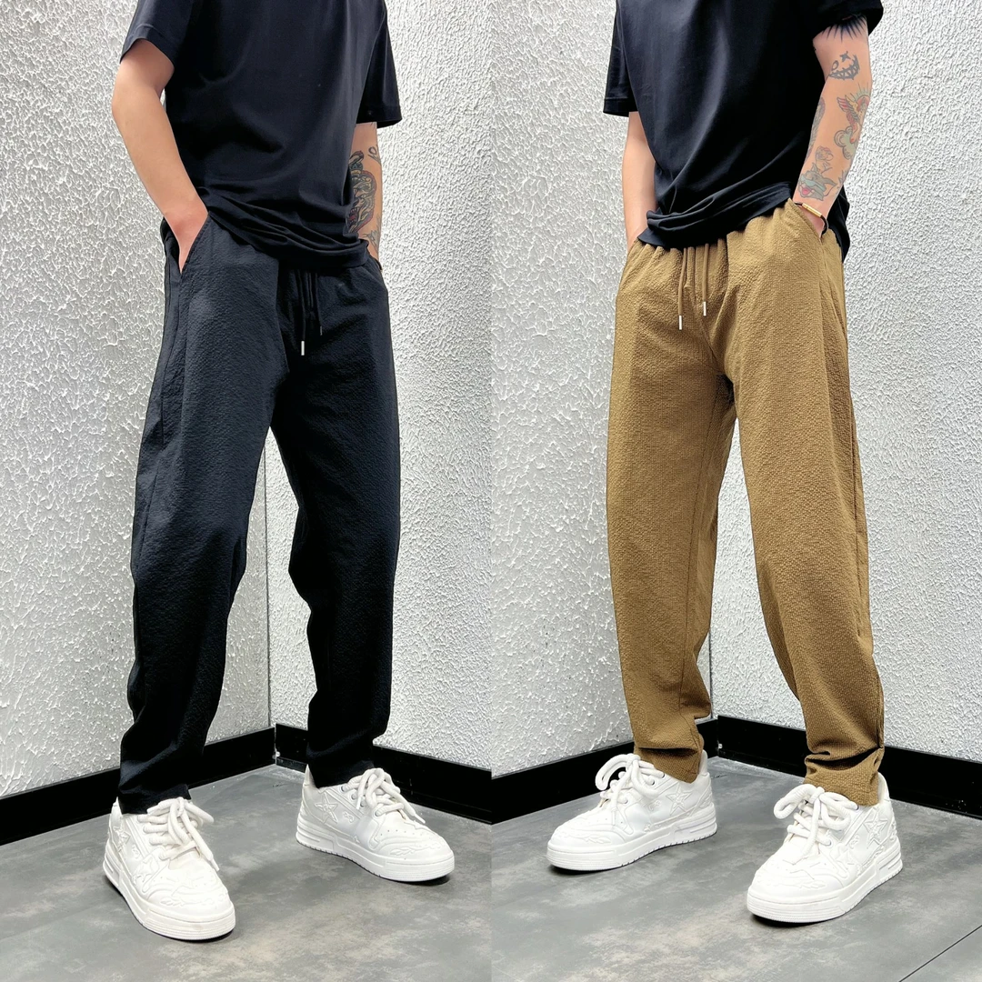 夏季薄款男士垂感直筒裤潮流宽松时尚纯色百搭哈伦显瘦速干休闲裤