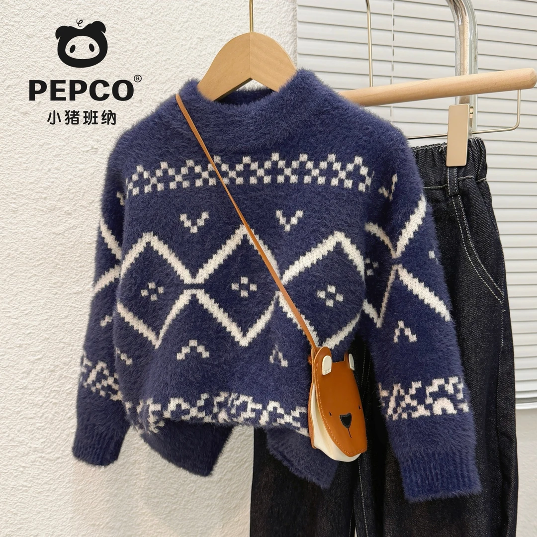 儿童针织衫上衣费尔岛男童秋冬毛衣女童菱形打底衫