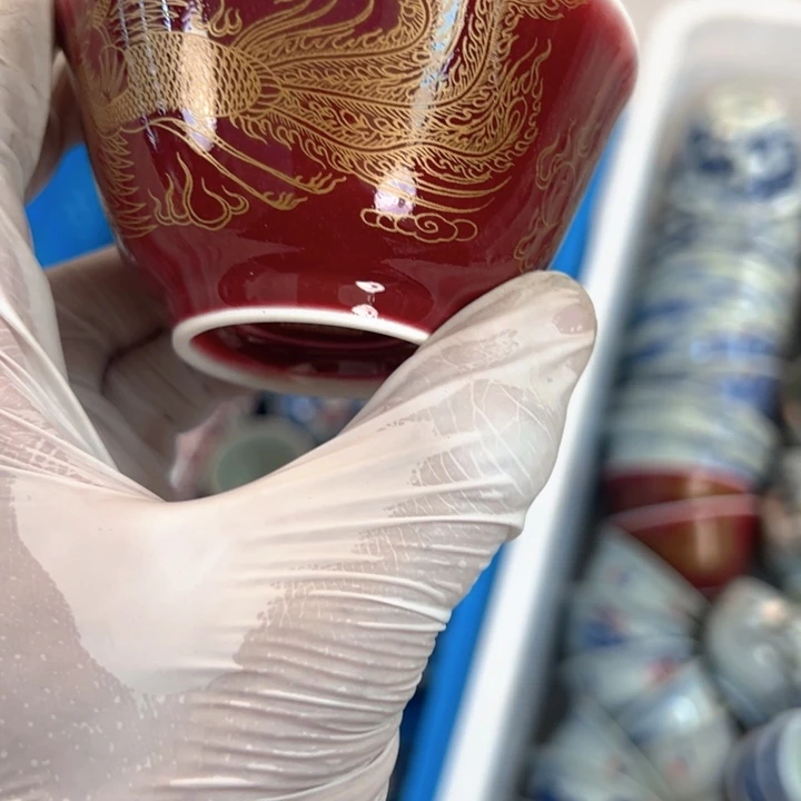 瓷片狼红龙文斗笠杯主人杯