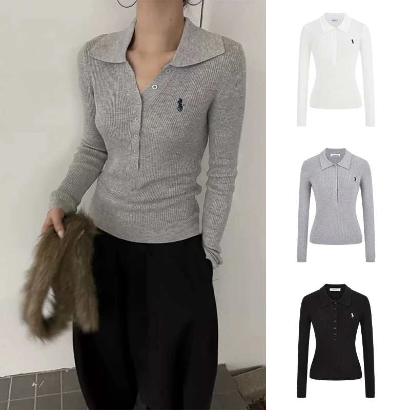 Moses Queen/魔西女王灰色长袖针织开衫女秋季慵懒风软糯百搭上衣