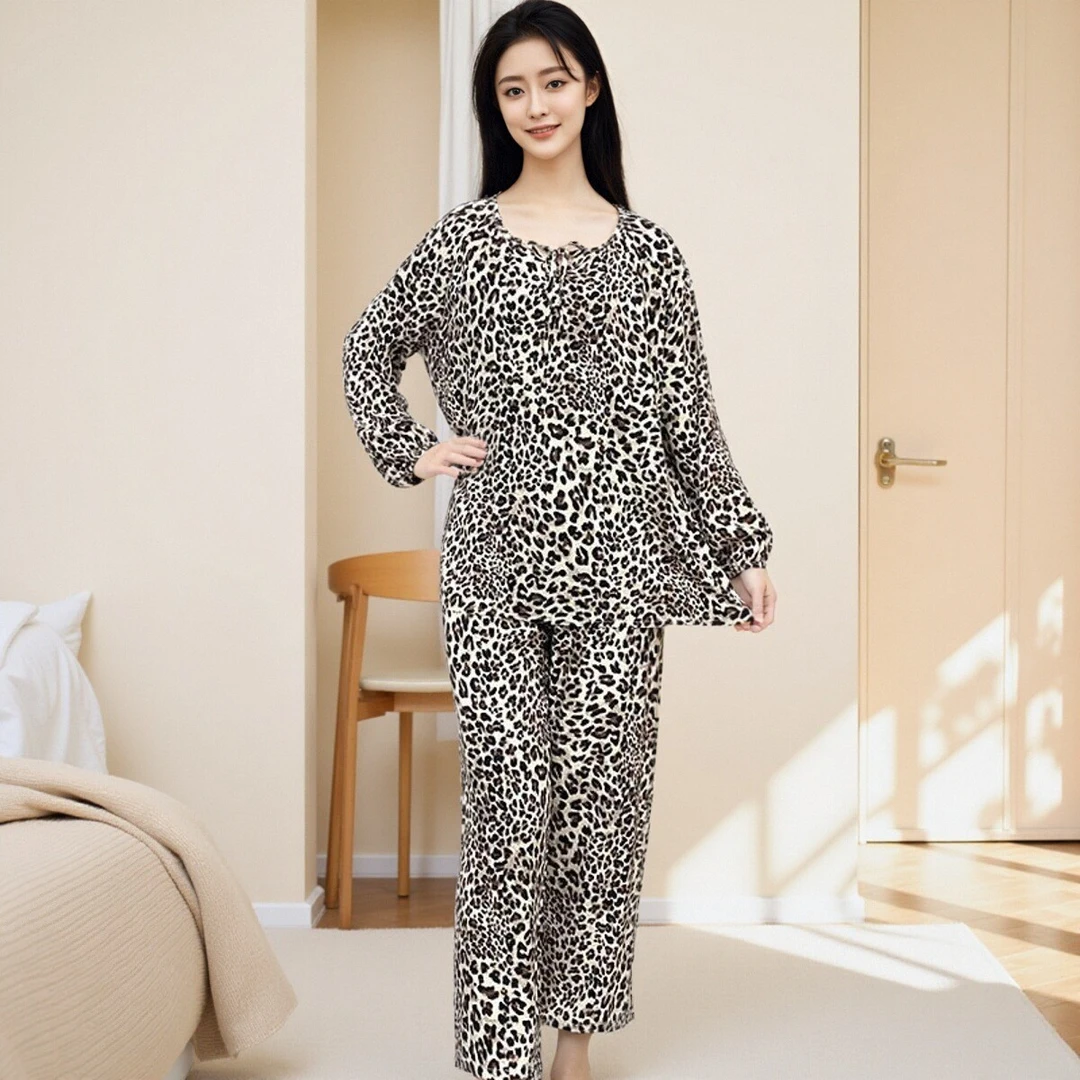 2025款棉绸睡衣套头款女春夏人造棉长袖长裤可外穿家居服套装Y153