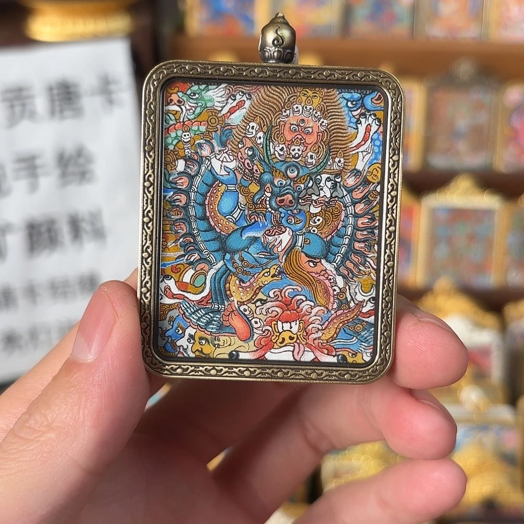 吊坠大威德热贡纯手绘唐卡放漏