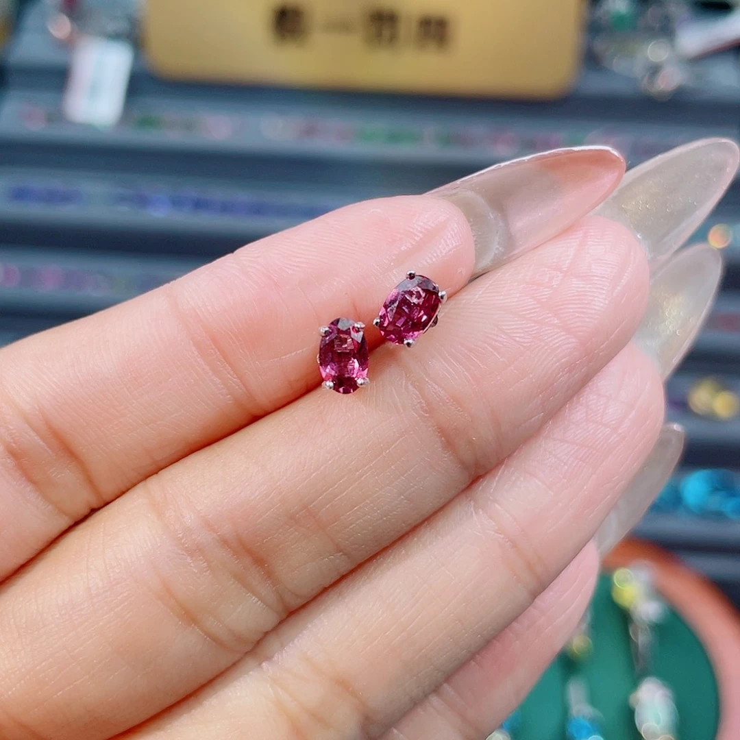 石榴石（芬达石）耳饰银S925镶嵌