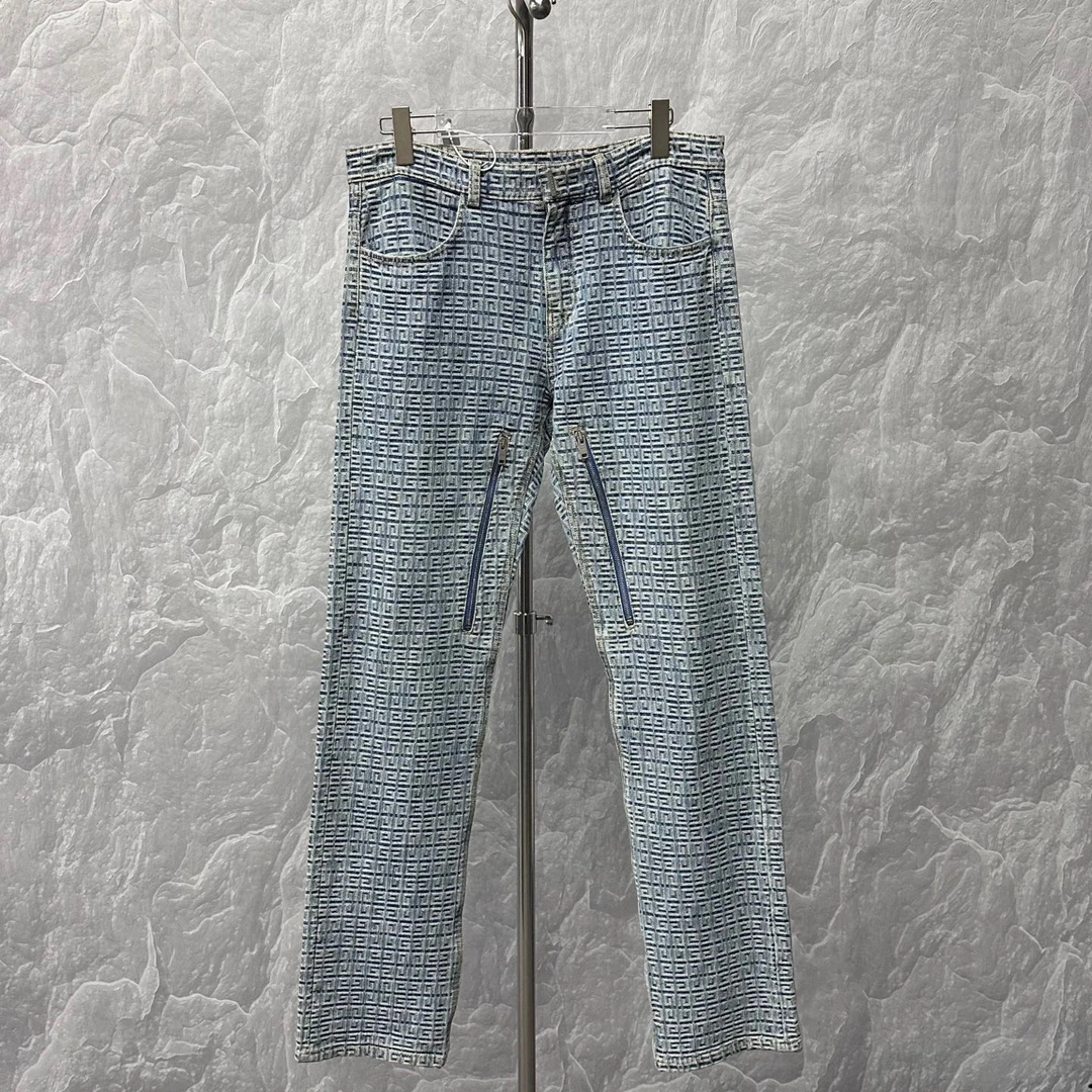 未使用 Givenchy/纪梵希 满印提花拉链装饰牛仔长裤 31码 D19291